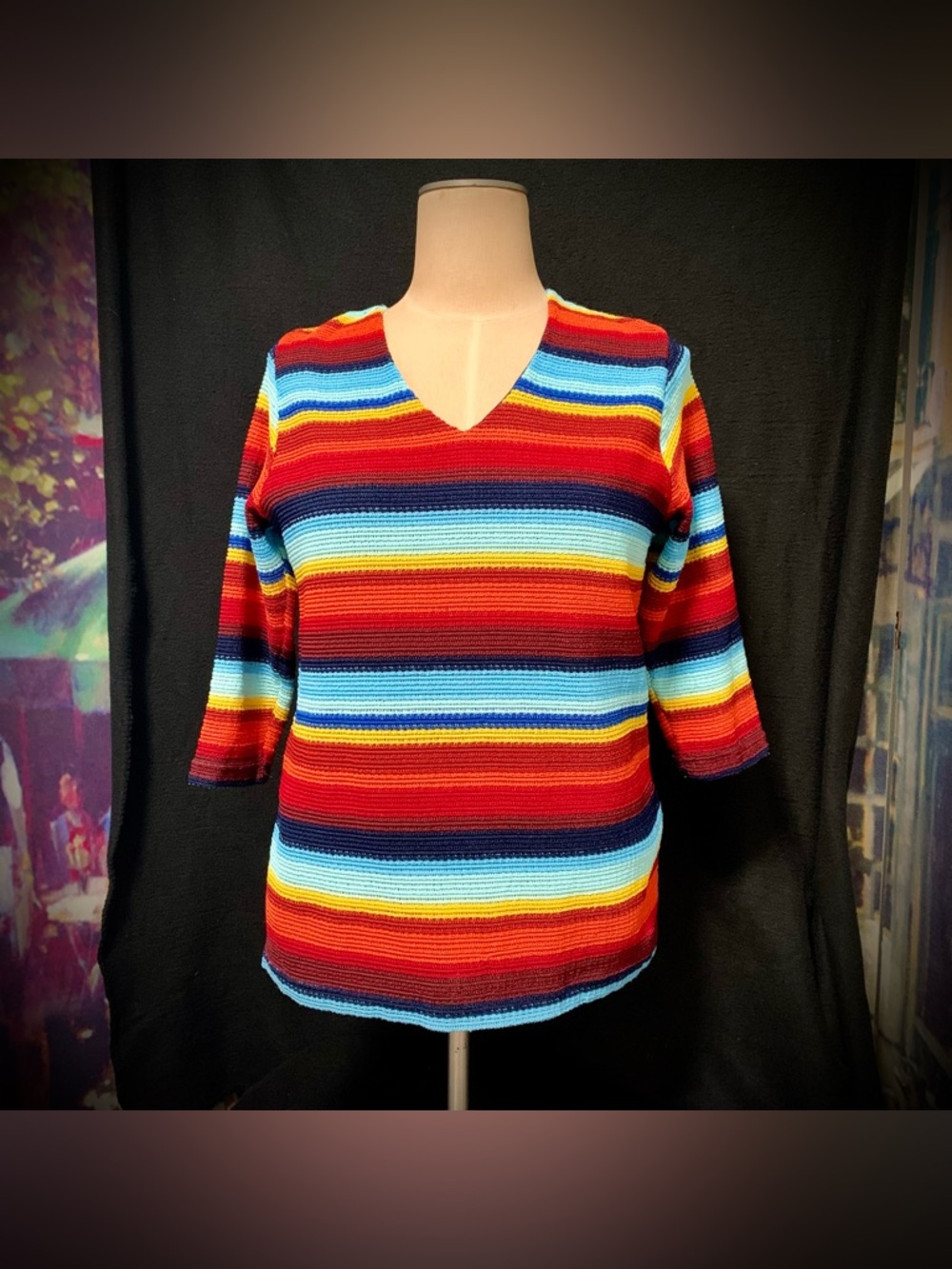 🌈Fashion Bug Women’s Striped V-Neck Sweater Top Size 14/16 USA Made